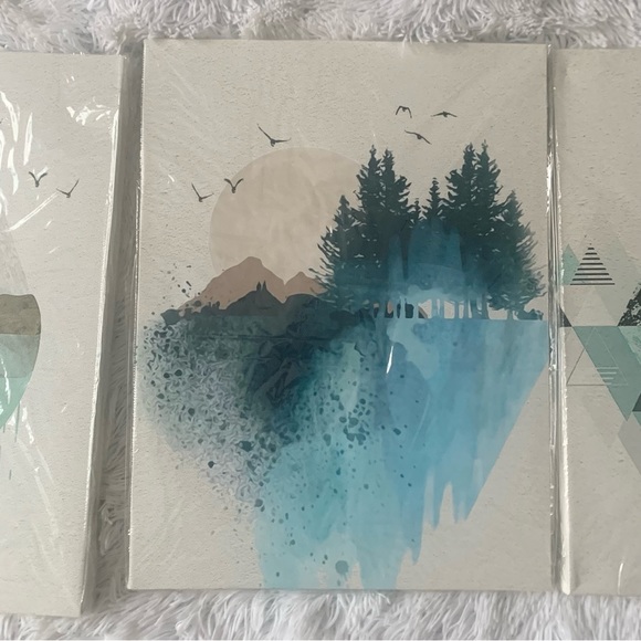 BNIB Boho Wall Art Abstract Mountains Daytime Canvas Prints 12x16” 3 Panel - Picture 5 of 11
